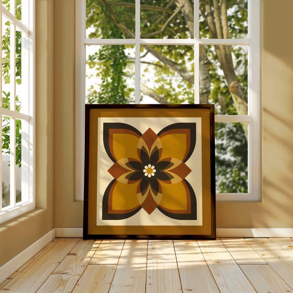 Mid Century Modern Floral Print — Geometric 70s Wall Art, Retro Decor