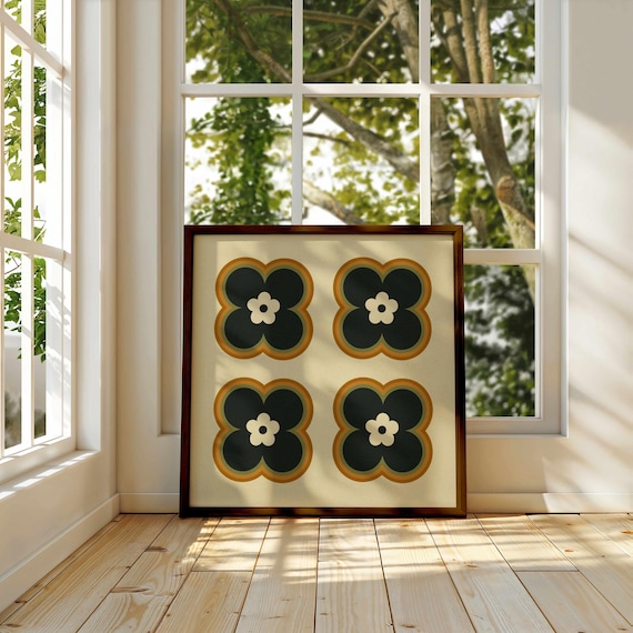70s Retro Flower Print: Groovy Floral Wall Art, Mid Century Modern Boho Decor