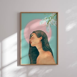 Stampa artistica di donna femminile - Ritratto femminile che infonde energia, elegante decorazione murale per lei, decorazione estetica boho, poster per camera da letto femminile