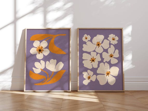 Lovely Floral Wall Art, Set Of 2 Prints, Matisse Prints, Retro Wall Art, 70s Decor, Colorful, Mid Century Modern, Funky Wall Art, Mcm Decor