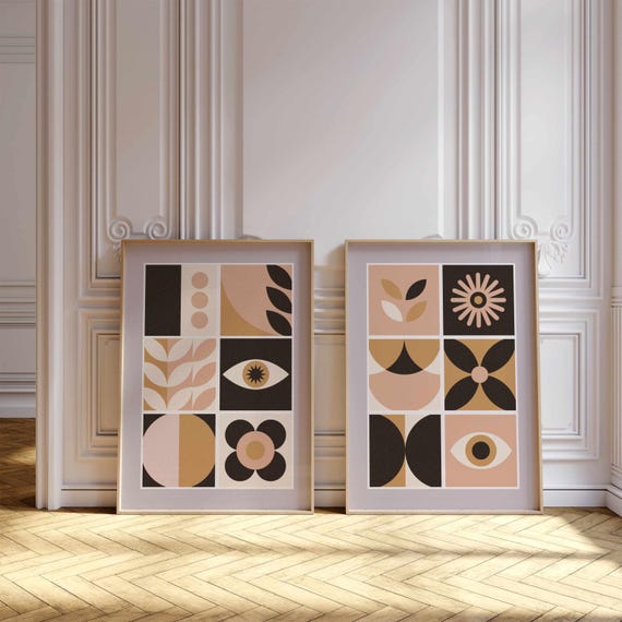Abstract Bauhaus Print Set: Mid-Century Modern Geometric Wall Art, Scandinavian Home Decor