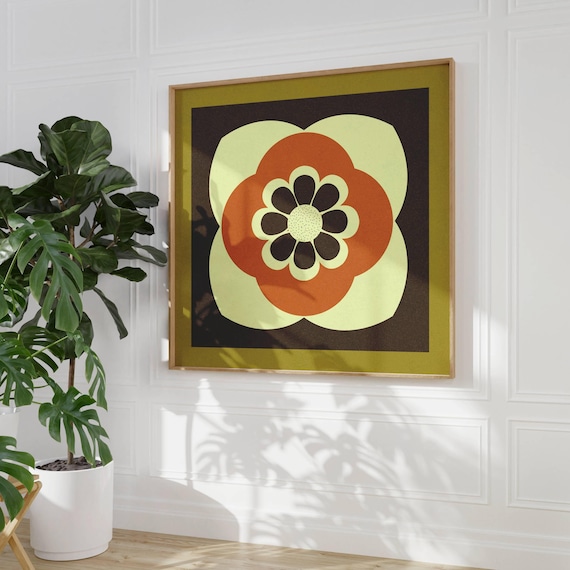Groovy 70s Flower Poster, Retro Wall Art, Mid Century Modern, Geometric Poster, 1970s Decor, Botanical, Vintage Wall Decor, 60s Wall Art