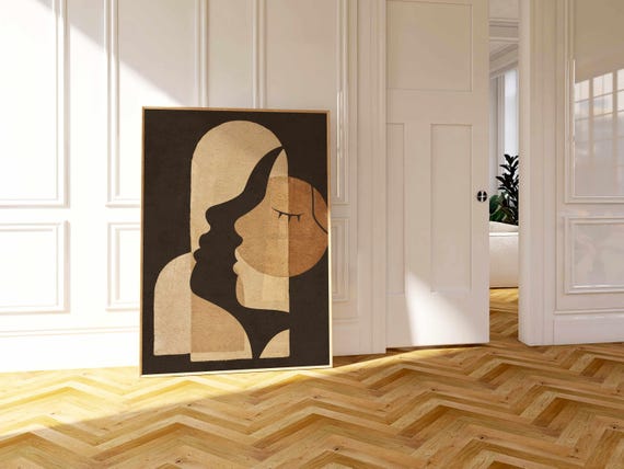 Beautiful Minimalist Portrait Art Print in Calm, Neutral Tones — This Abstract Print with Minimalist Lines Decorates Any Space in Your Home.