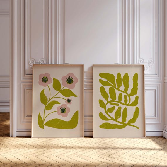 Matisse Floral Print Set – Retro 70s Botanical Art, Mid Century Modern Decor