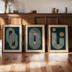 Arte murale moderna di metà secolo, set di 3 stampe, poster geometrici, arte murale minimalista Japandi, decorazioni MCM, stampe astratte Bauhaus
