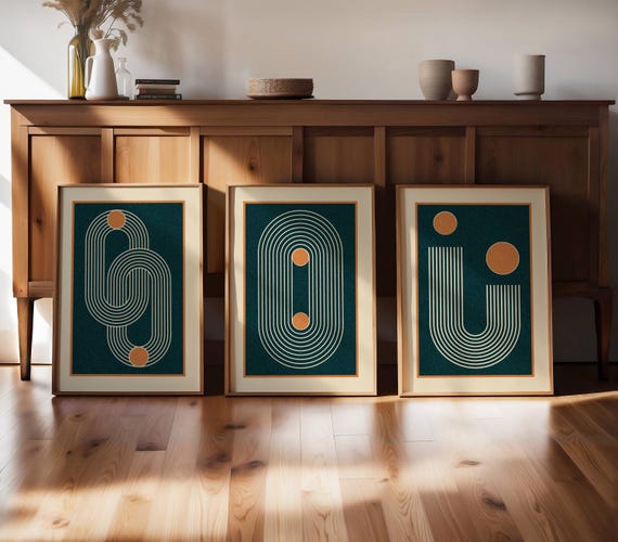 Mid Century Modern Wall Art, Set Of 3 Prints, Geometric Posters, Minimalist Japandi Wall Art, Mcm Decor, Abstract Bauhaus Prints