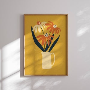 Mid-Century Modern Blumendruck, Abstrakte Botanische Wandkunst, Funky 70s Groovy Decor Poster, Vintage Ästhetisches Wohndekor