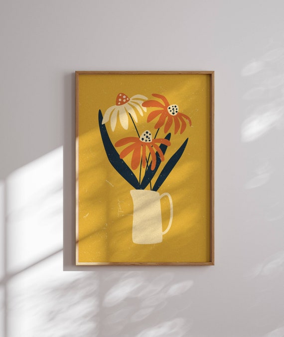 Mid-Century Modern Floral Print, Abstract Botanical Wall Art, Funky 70s Groovy Decor Poster, Vintage Aesthetic Home Decor
