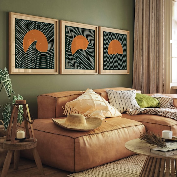 Japandi Landscape Print Set: Mid-Century Modern Gallery Decor, Minimalist Ocean Wall Art