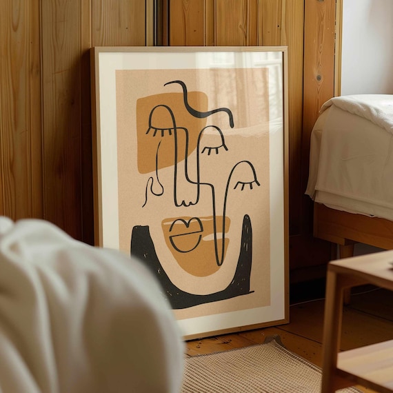 Abstract Face Art Print: Mid Century Modern Geometric Poster, Scandinavian Home Decor