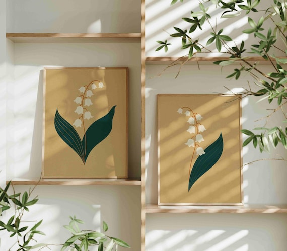Vintage Lily of the Valley Print Set: Retro Botanical Wall Art, Neutral Boho Home Decor