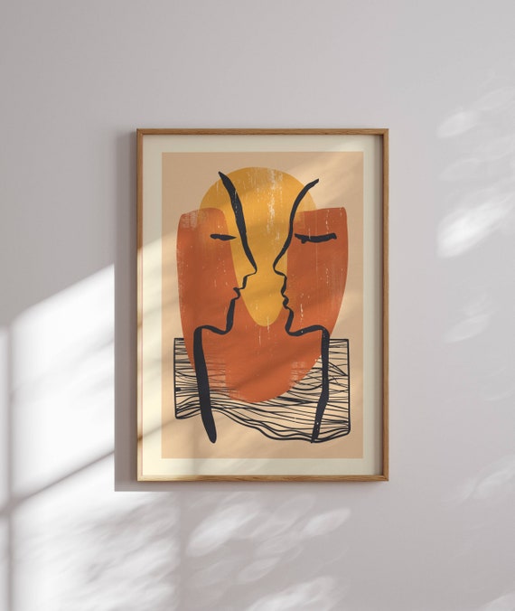 Modern Abstract Art Print, Mid Century Wall Art, Scandinavian Decor, Japandi Wall Art, Gallery Wall Art, Minimalist, Neutral Prints, Couple