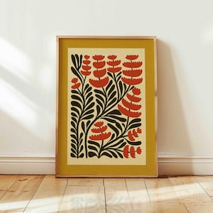 Retro Floral Print — Skandinavische botanische Wandkunst, Mid Century Modern Decor Bild 2