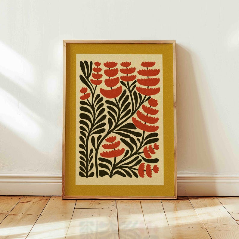 Retro Floral Print — Skandinavische botanische Wandkunst, Mid Century Modern Decor Bild 2