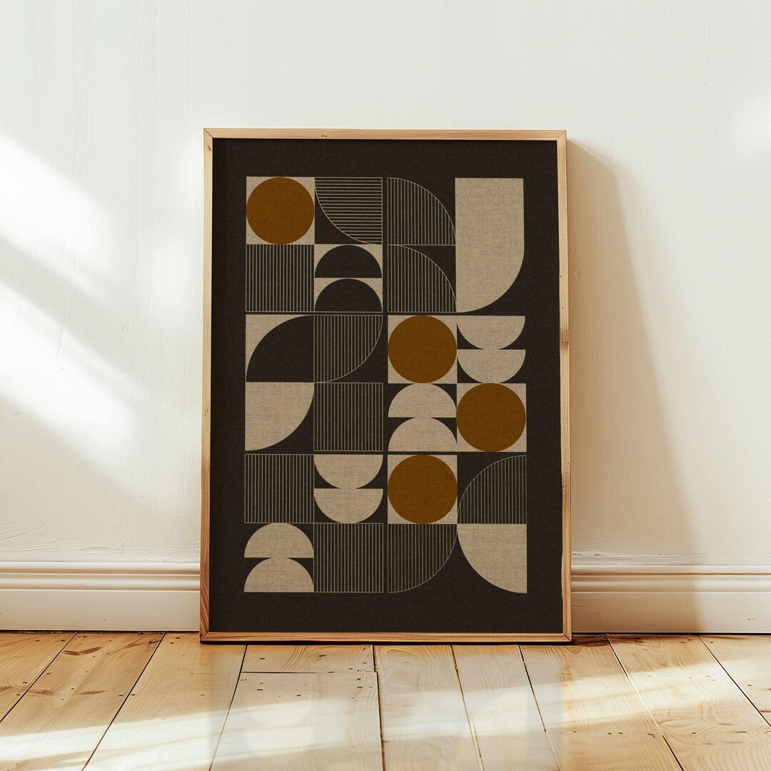 Mid Century Modern Geometric Print: Abstract Bauhaus Wall Art, Neutral ...