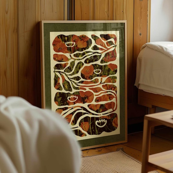 Abstract Botanical Print: Retro Floral Wall Art, Vintage Boho Home Decor