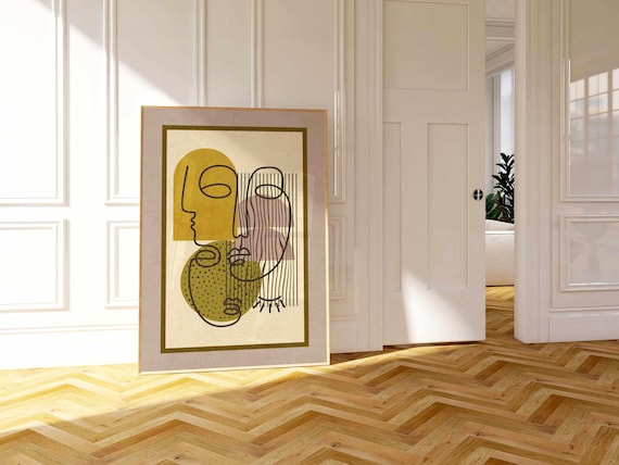 Abstract Face Line Art Print: Mid-Century Modern Geometric Portrait, Scandinavian Home Decor