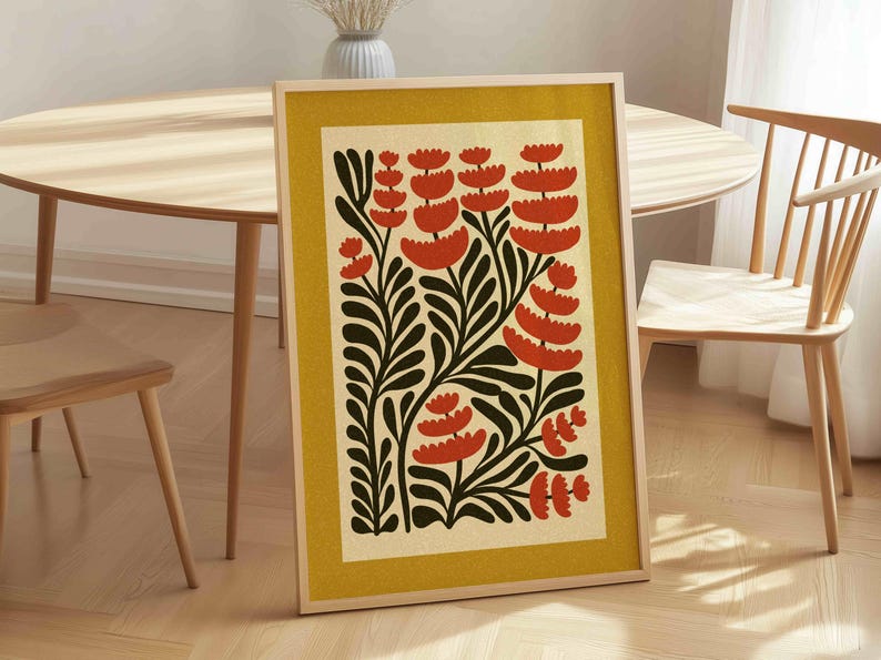 Retro Floral Print — Skandinavische botanische Wandkunst, Mid Century Modern Decor Bild 5