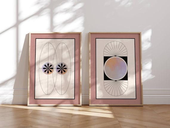 Mid Century Modern Wall Art, Set Of 2 Prints, Gallery Wall Set, Japandi Wall Art, Mcm Decor, Abstract Bauhaus Wall Art, Minimalist Art
