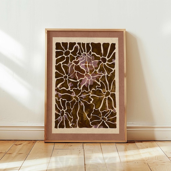 Abstract Floral Print: Retro Botanical Wall Art, Vintage Mid Century Modern Decor