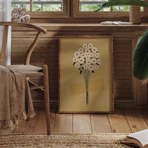 Vintage Floral Print: Rustic Wildflower Wall Art, Neutral Retro Botanical Poster image 2
