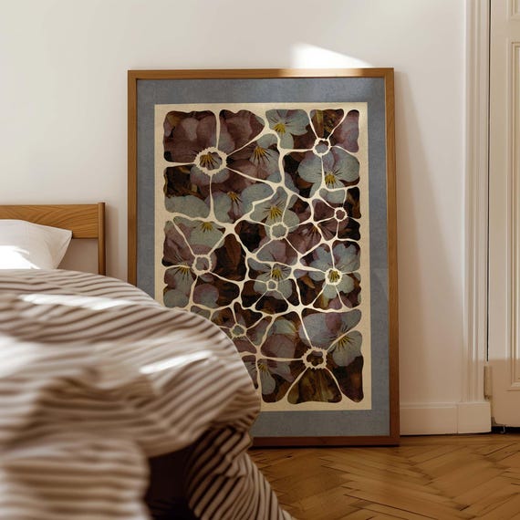 Vintage Pansy Print: Abstract Violet Floral Wall Art, Cottagecore Home Decor