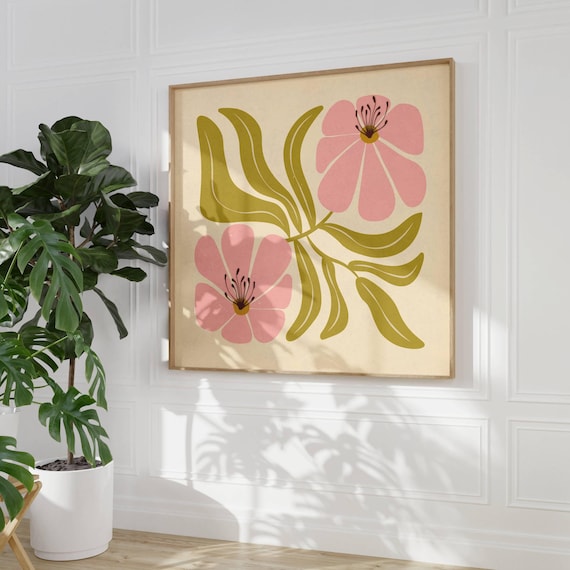 Lovely 70s Flower Poster, Matisse Art Print, 70s Inspired, Mid Century Wall Art, 60s Wall Decor, Floral Wall Art, Botanical Print, Mcm Art