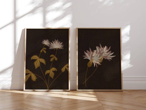 Vintage Style Botanical Prints, Set Of 2 Pieces, Gallery Wall Set, Wildflower Wall Art, Vintage Posters, Floral Wall Art, Cottagecore Decor