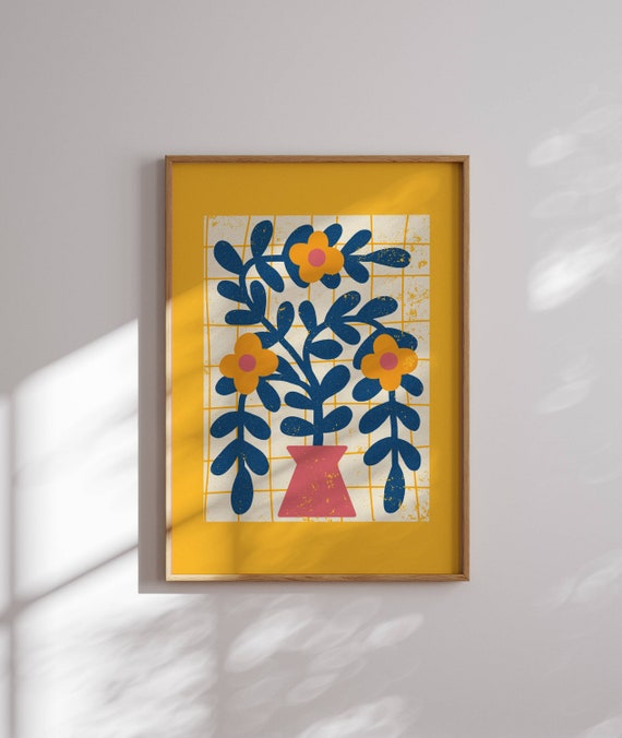 Groovy 70s Flower Poster, Matisse Art Print, 70s Floral Artwork, Funky Wall Art, Colorful Art, 70s Decor, Mid Century Modern Wall Art