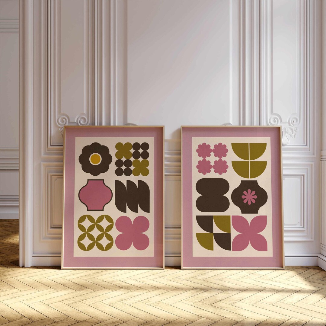 Mid Century Modern Geometric Print Set: Abstract Bauhaus Art, Colorful ...