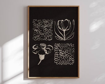 Minimalist Flower Print, Aesthetic Botanical Prints, Minimalist Wall Art, Moody Wall Art, Vintage Wall Art, Living Room Wall Art, Black Art