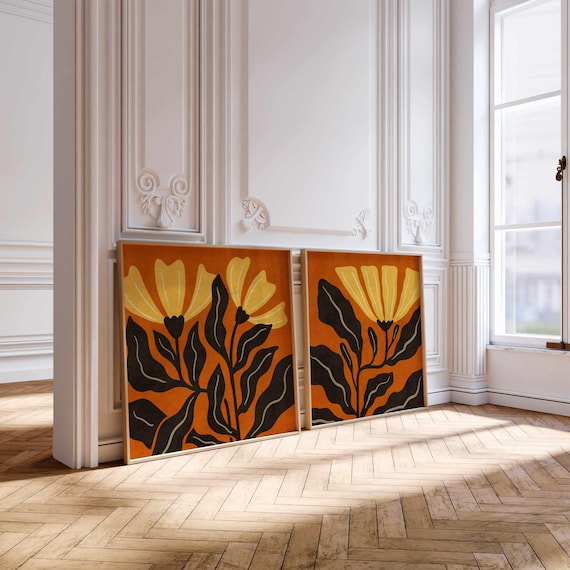 Matisse Floral Print Set: 70s Retro Botanical Art, Eclectic Mid Century Modern Decor