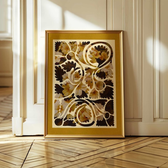 Abstract Botanical Print, Earthy Retro Floral Wall Art, Organic Plant Shapes – Vintage Flower Poster for Mid Century and Boho Home Decor
