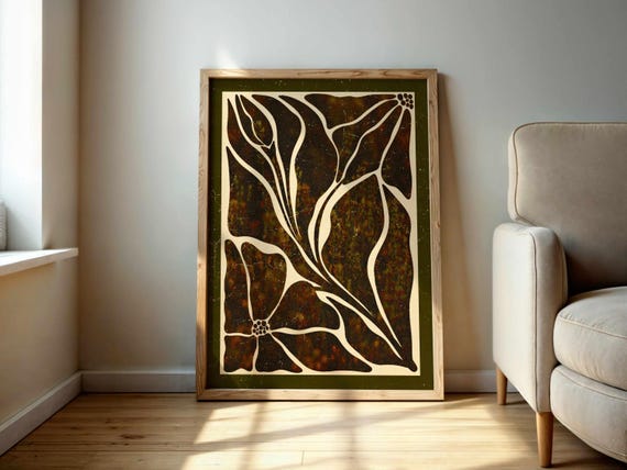 Abstract Botanical Print, Matisse-Inspired Floral Wall Art, Retro Mid Century Modern Wall Decor, 70s Aesthetic Flower Poster