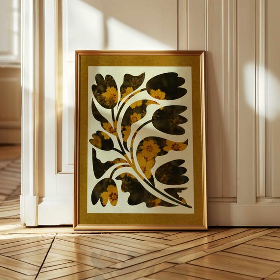 Retro Floral Print: Abstract Botanical Wall Art, Vintage Mid Century Modern Boho Decor