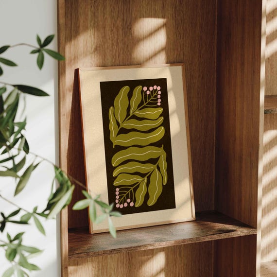 Retro Botanical Print — Mid Century Modern Wall Art, Scandinavian Decor