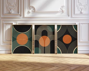 Mid Century Modern Wall Art Set of 3 – Abstract Geometric Prints, Scandinavian Decor