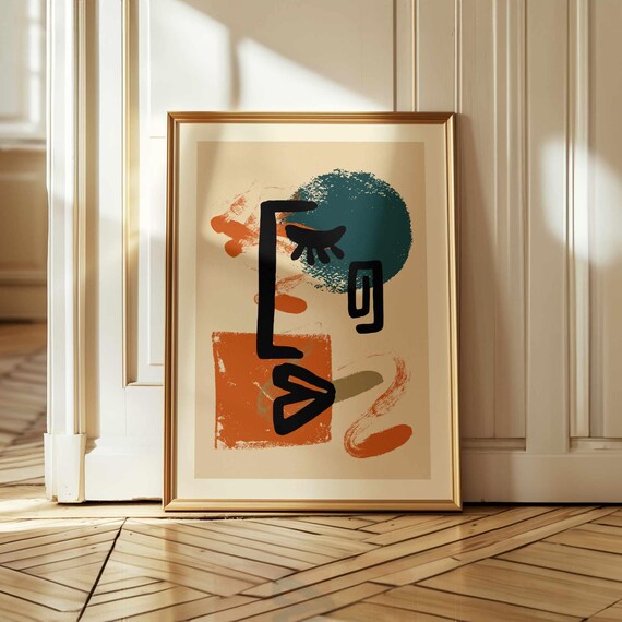 Mid century modern wall art with bold, funky colors. This mcm poster of woman face portrait is perfect for enhancing any space in your home.