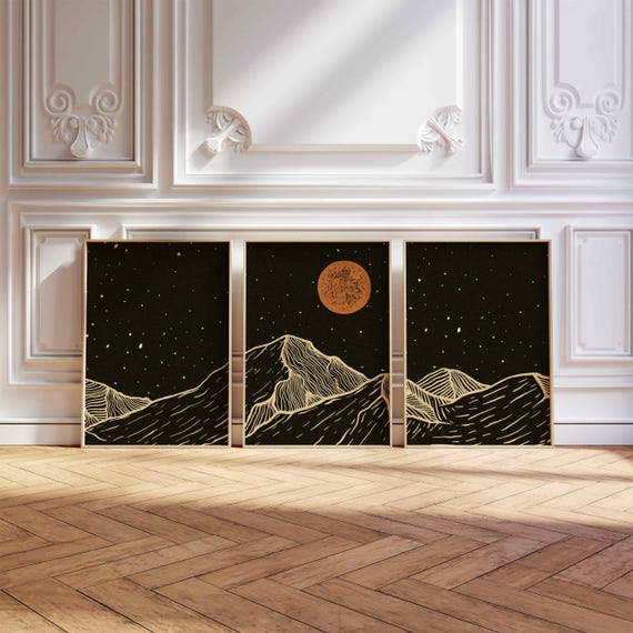 Mountain Triptych Wall Art: Minimalist Landscape Print Set, Modern Rustic Home Decor