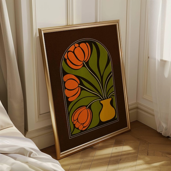 Retro Tulip Print — 70s Floral Wall Art, Mid Century Modern Decor