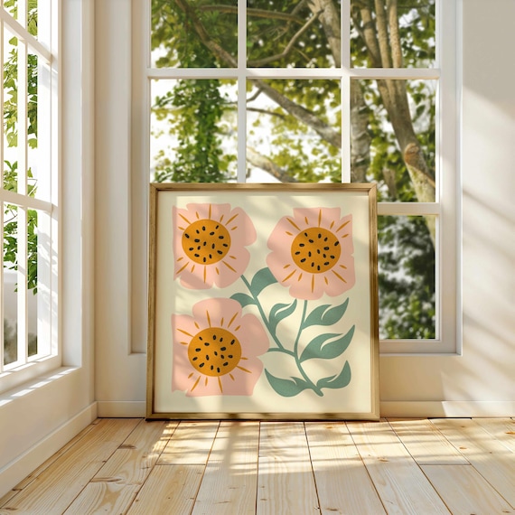 70s Retro Floral Print: Matisse Style Botanical Wall Art, Pastel Home Decor