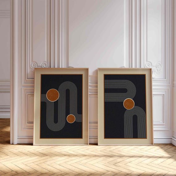 Mid Century Modern Print Set: Abstract Minimalist Wall Art, Scandinavian Decor