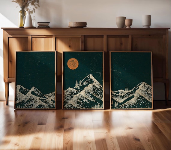 Mountain Wall Art, Set Of 3 Prints, Japandi Wall Art, Gallery Wall Set, Landscape Line Art, Abstract Nature Art, Triptych, Modern Home Decor