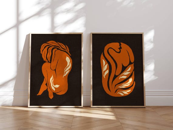 Abstract Retro Wall Art, Set Of 2 Prints, Gallery Wall Set, Mid Century Modern, Matisse Prints, Feminine Wall Art, Modern Eclectic Art