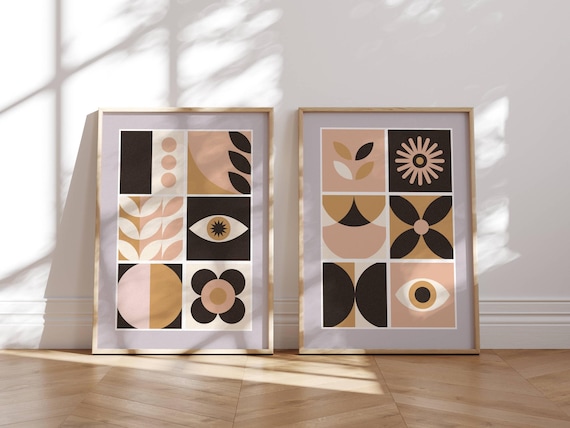 Bauhaus Wall Art, Set Of 2 Prints, Mid Century Modern Wall Art, Gallery Wall Set, Geometric Poster, Mcm Wall Art, Abstract Wall Decor