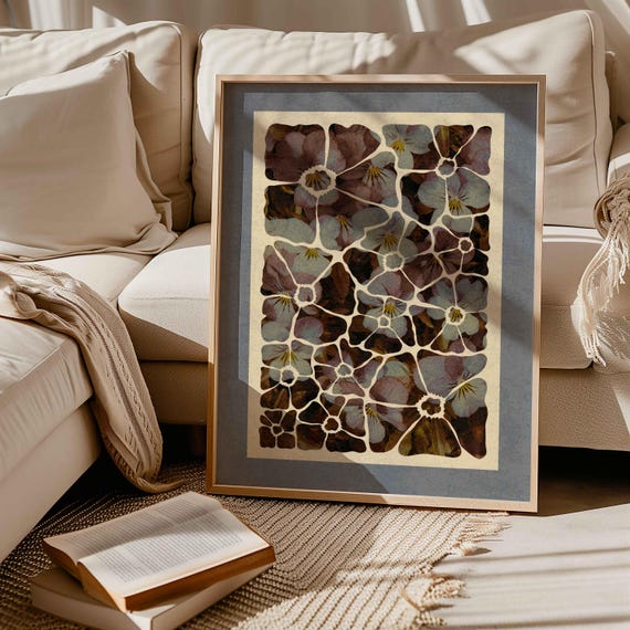 Vintage Pansy Print: Abstract Floral Wall Art, Cottagecore Decor