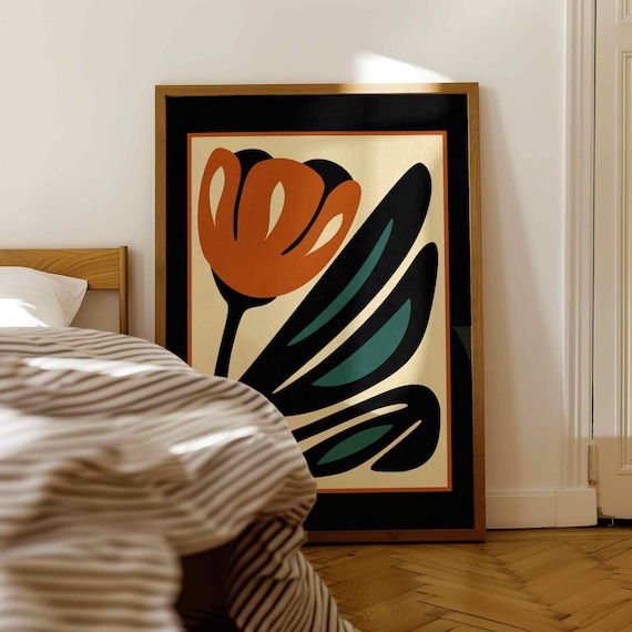 Abstract Tulip Floral Print: Retro Botanical Wall Art, Mid Century Modern Boho Decor