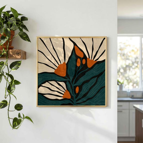 Retro Floral Print: Mid Century Modern Botanical Wall Art, Scandinavian Style Decor