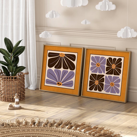 70s Retro Art Prints, Set Of 2 Pieces, Retro Wall Art, 70s Inspired, Matisse Prints, 60s Wall Decor, Mid Century Modern Art, Floral Wall Art