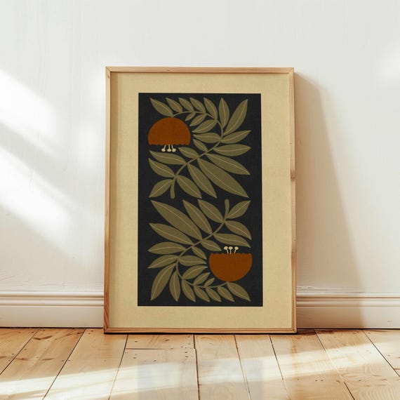Mid Century Modern Floral Print, Retro Botanical Wall Art, Abstract Flower Poster